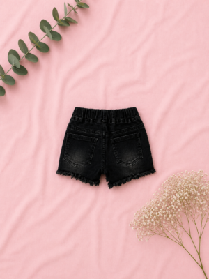heart charm black denim shorts