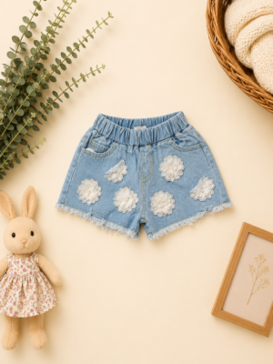 daisy bloom denim shorts