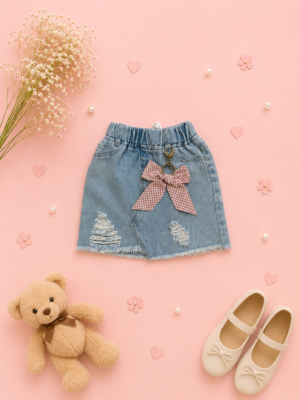 rosy ribbon denim skort