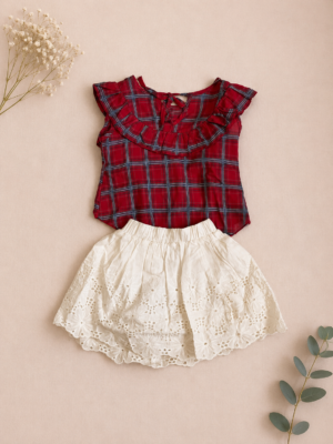 scarlet check frill co ord set