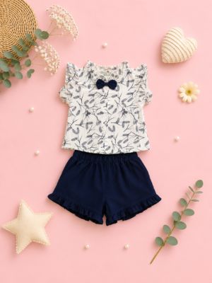 navy blossom shorts set