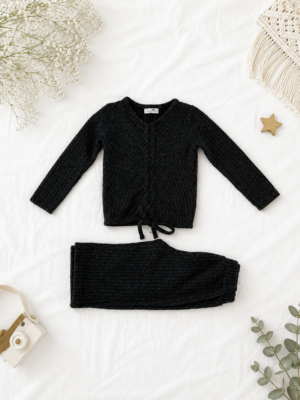 classic black ribbed lounge set