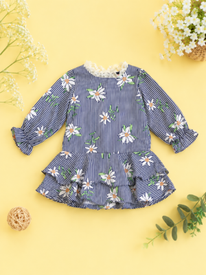 bloom stripe ruffle dress