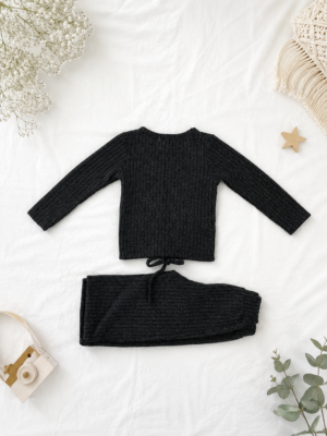 classic black ribbed lounge set