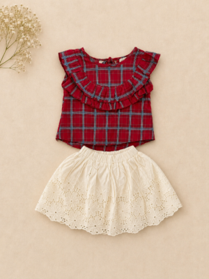 scarlet check frill co ord set