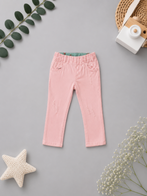 pink petal denim pants