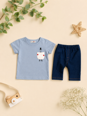 sky buddy tee & denim shorts set