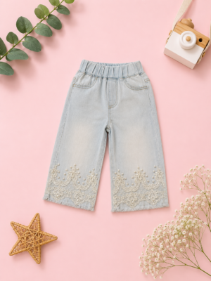pearl lace wide leg denim culottes