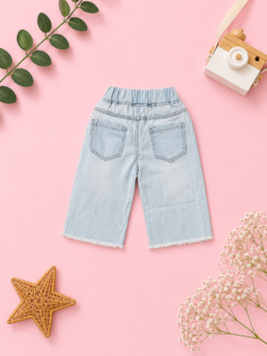 pearl lace wide leg denim culottes