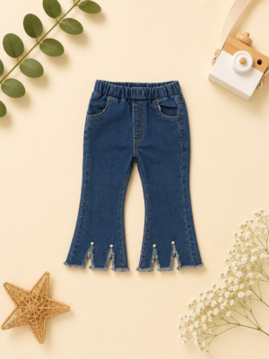 pearl fringe flare denim jeans